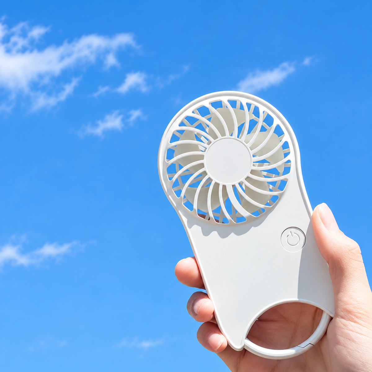 White Mini Handheld Fan With 3 Wind Speeds And Backpack Hanging Buckle