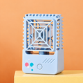 Sky Blue Usb Rechargeable Square Mini Desktop Fan With Night Light And Mesh Safety Cover